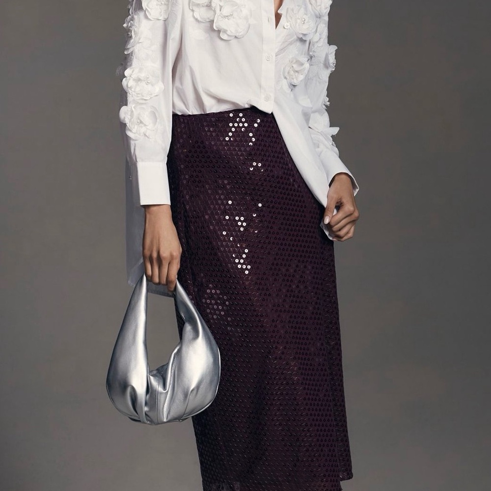 Anthropologie Elegant Burgundy Sequin Skirt